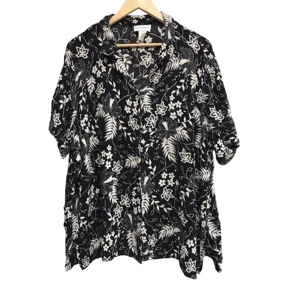 Anna Maxwell Top Womens 2X Petite Floral Black White - Picture 1 of 6